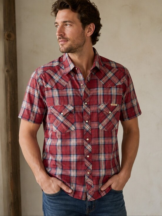Lucky Brand Other - Lucky Brand Western Pearl Snap Shirt Burgandy Plaid Cowboy Ranchwear Y2K.